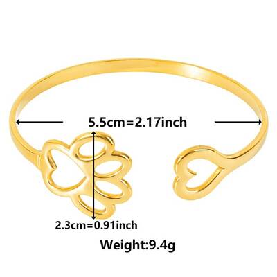 Stylish European and American Hollow Paw Print & Heart 304 Stainless Steel Cuff Bangles for Women