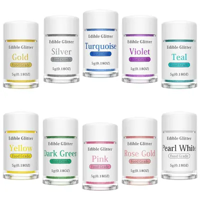 Edible Glitter, Food Coloring Set 10 for Drinks, Wine, Beer, Cocktails, Strawberries, Cakes, Cupcakes, Chocolate Pretty Water...