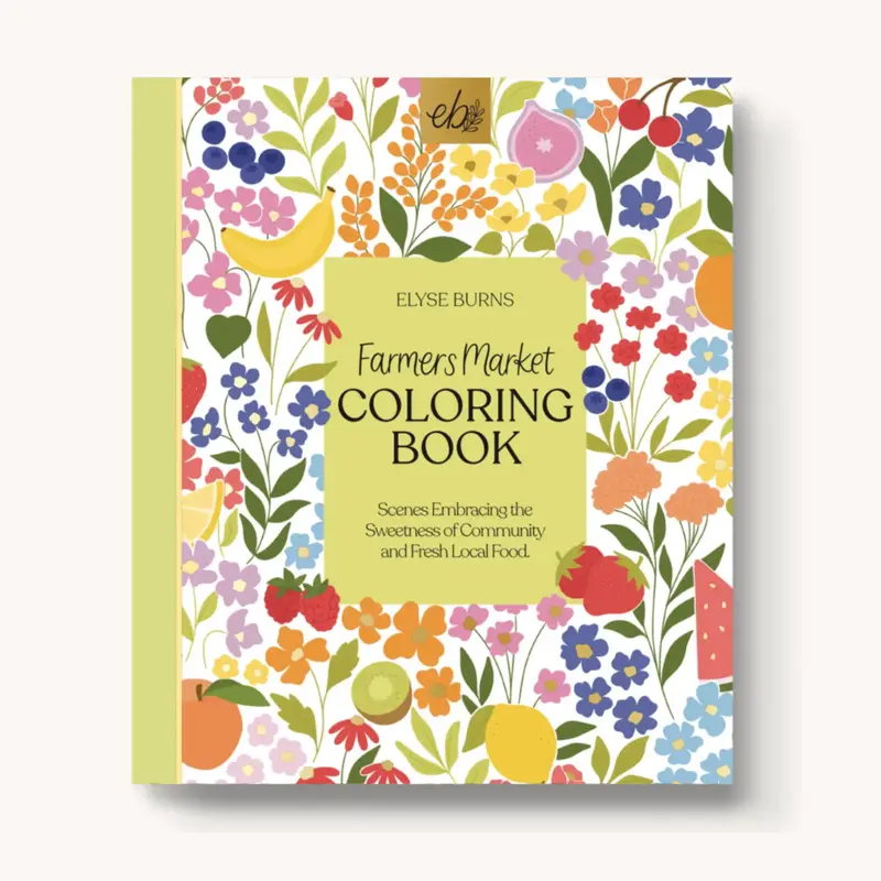 Farmers Market Coloring Book - 40 Original Hand-Drawn Pages, Extra Thick Paper, Single Side Printed, Perforated Pages