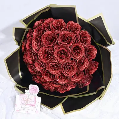 DIY Glitter Rose, Fake Glitter Flowers Bouquet, Artificial Red/Pink/Black/Blue/Purple Rose Bouquet Birthday Gifts for Women ...