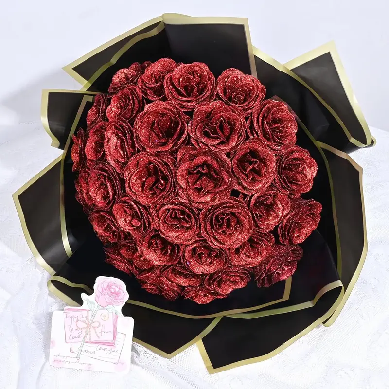DIY Glitter Rose, Fake Glitter Flowers Bouquet, Artificial Red/Pink/Black/Blue/Purple Rose Bouquet  Birthday Gifts for Women ...