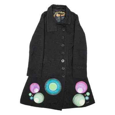 DESIGUAL Womens Overcoat Coat Black Spotted M