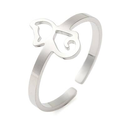 Non-Tarnish Hollow Cat 304 Stainless Steel Open Cuff Rings for Women