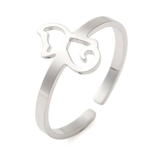 Non-Tarnish Hollow Cat 304 Stainless Steel Open Cuff Rings for Women
