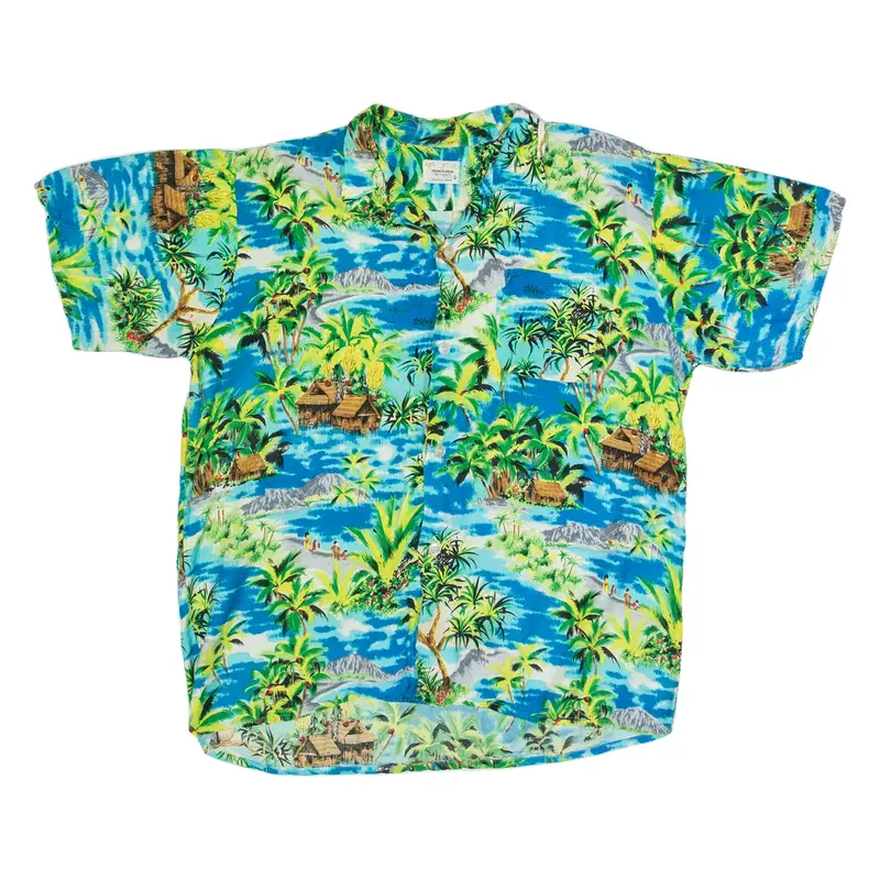 SIR CLIFFORD Mens Hawaiian Shirt Blue Floral L