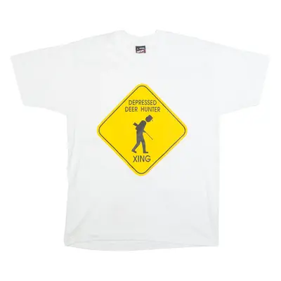 BEST FRUIT OF THE LOOM Depressed Dear Hunter XING Mens T-Shirt White L