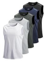 Men's Solid Color Sleeveless Tee, Regular Fit Sporty Round Neck Top, Men's Top for Gym Workout Running, T-shirt for Men, Summ...