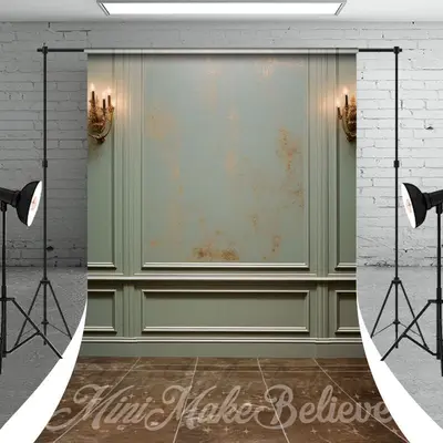 Vintage Green Gypsum Line Wall Photo Booth Backdrop - Aperturee
