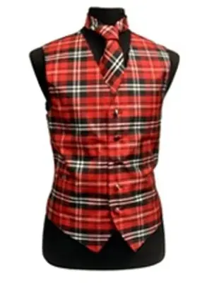 Mens New Years Outfit Mens Slim Fit Polyester Plaid White/Red And Black Vest Fashion Set - Men's Neck Ties - Mens Dress Tie -...