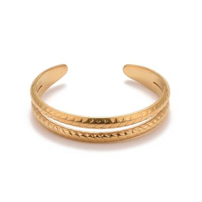 Ion Plating(IP) 304 Stainless Steel Double Line Open Cuff Ring for Women