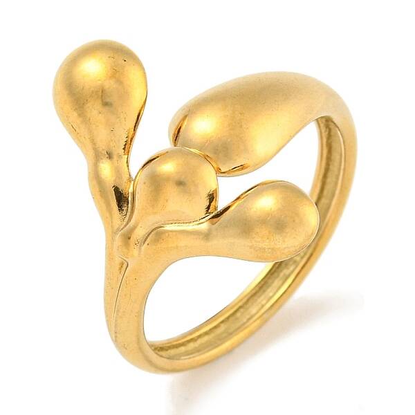 Ion Plating(IP) 304 Stainless Steel Leaf Open Cuff Ring for Women
