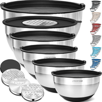 Priority Chef 6Pc Large Mixing Bowls With Lids Set with Non-Slip Bases, Stainless Steel Mixing Bowl Set, 6 Airtight Lids and ...