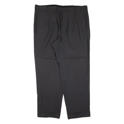 YVES SAINT LAURENT Pleated Pinstripe Mens Knit Trousers Black Tapered Wool W40 L30