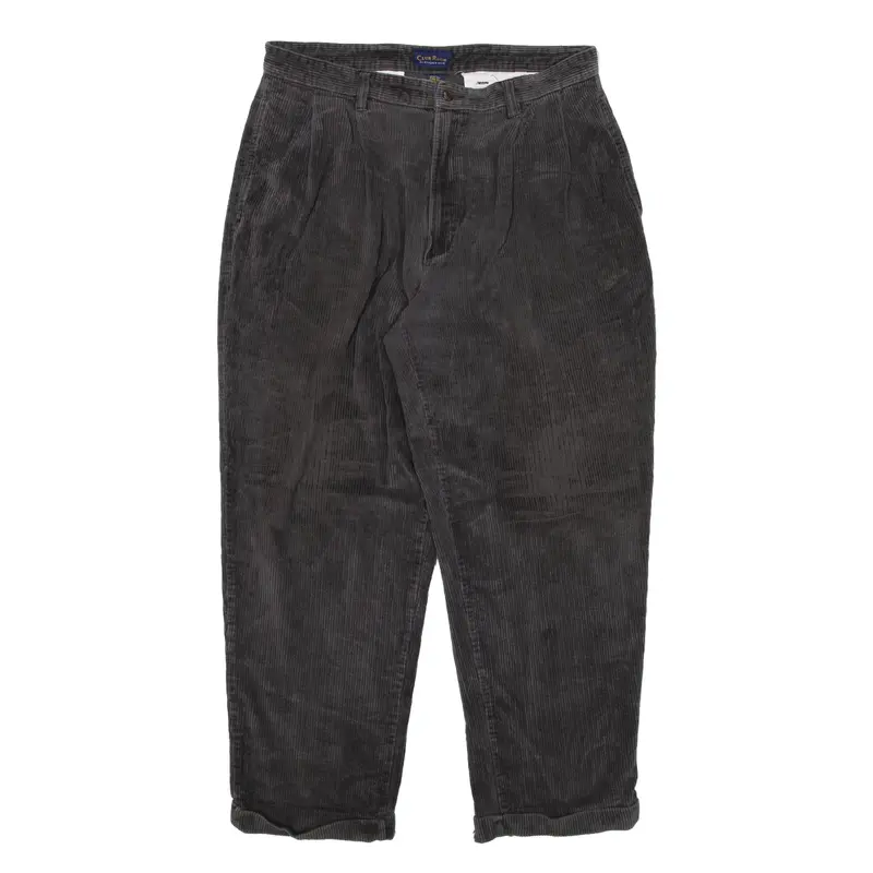 CLUB ROOM Corduroy Trousers Black Regular Tapered Mens W36 L28