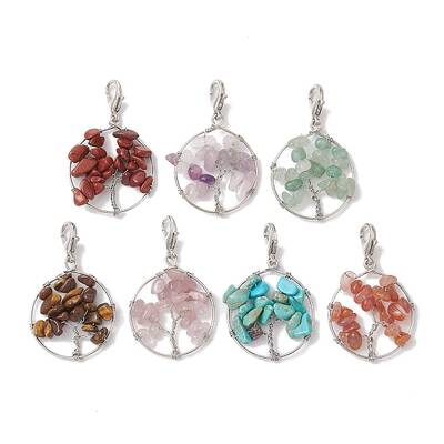 Tree of Life Wire Wrapped Natural Mixed Gemstone Pendant Decorations