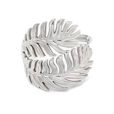 Non-Tarnish 304 Stainless Steel Leaf Open Cuff Ring for Women