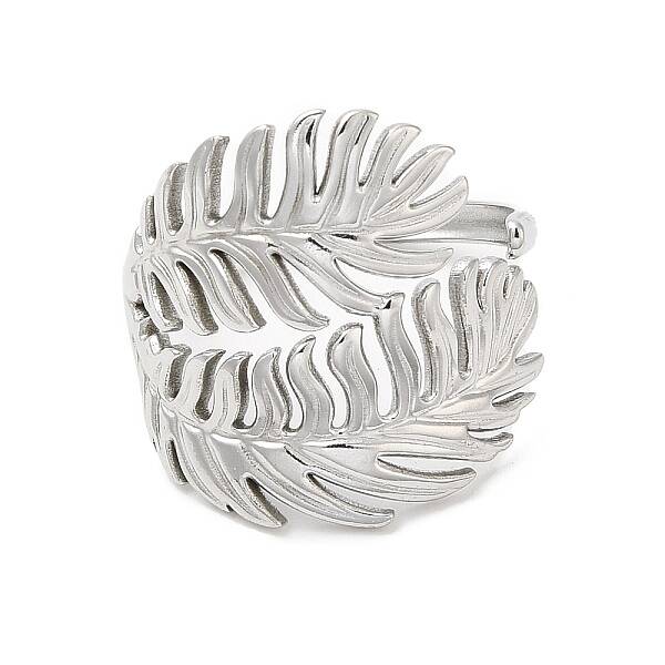 Non-Tarnish 304 Stainless Steel Leaf Open Cuff Ring for Women