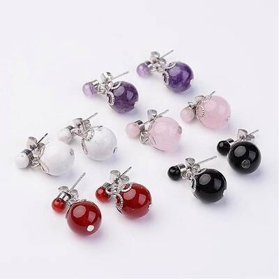 Dangling Natural Gemstone Ear Studs