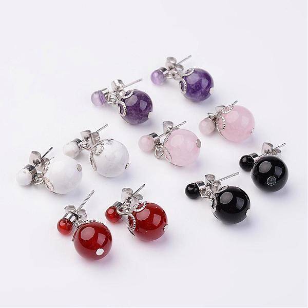 Dangling Natural Gemstone Ear Studs