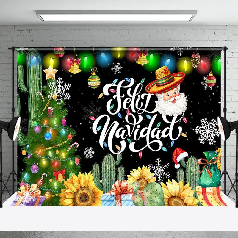 Aperturee Sunflower Xmas Tree Feliz Navidad Christmas Backdrop | Diy Christmas Backdrop | Christmas Background Photography | ...