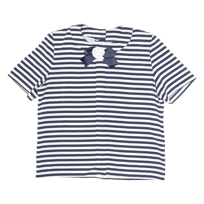 THERESE BAUMAIRE Womens Printed Blouse Blue Striped L