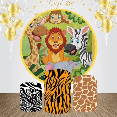 Cute Safari Animals Round Bakcdrop Kit For Birthday - Aperturee
