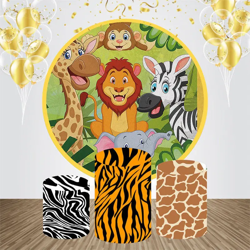 Cute Safari Animals Round Bakcdrop Kit For Birthday - Aperturee