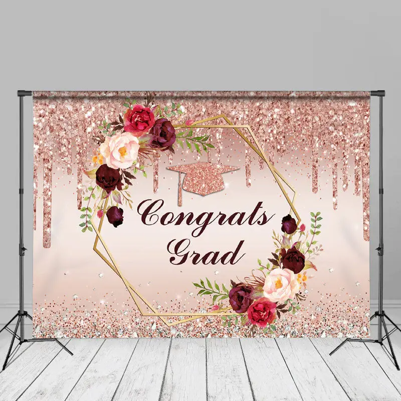 Pink Glitter Floral Grad Backdorp For Photography - Aperturee