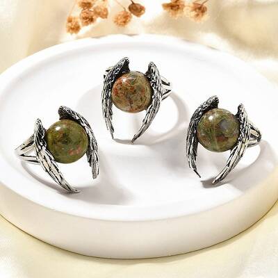Natural Unakite Wings Adjustable Rings