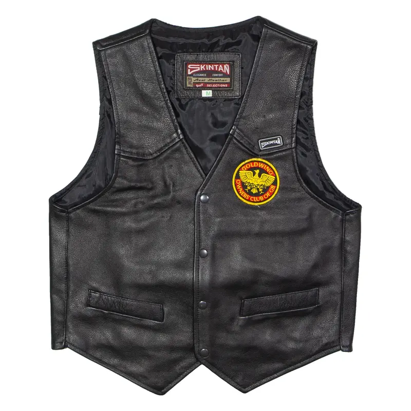 SKINTAN Goldwing Owners Club Of GB Mens Biker Waistcoat Black Leather M