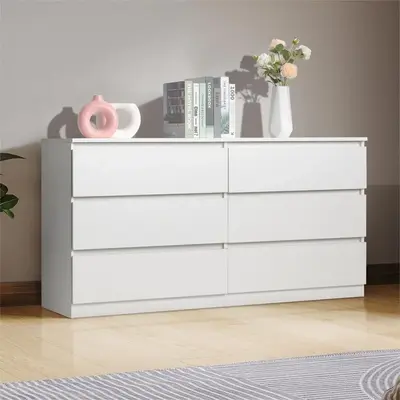 Karlhome Dresser for Bedroom,55'' Modern Large 6 Drawer Dresser with Deep Drawer,Wide Storage Chest of Drawers,Wood Bedroom S...