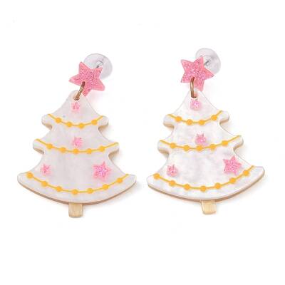 Glitter Star Christmas Tree Acrylic Dangle Stud Earrings
