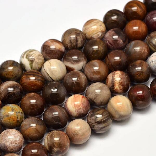 Natural Petrified Wood Round Bead Strands