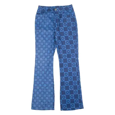 Floral Checkerboard Womens Trousers Blue Slim Flared W28 L30