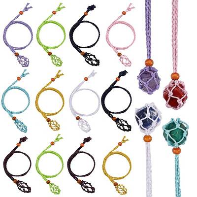 16Pcs 8 Style Adjustable Braided Waxed Cord Macrame Pouch Necklace Making