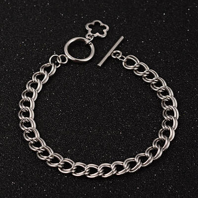 Tarnish Resistant Flower 304 Stainless Steel Double Link Chain Bracelets