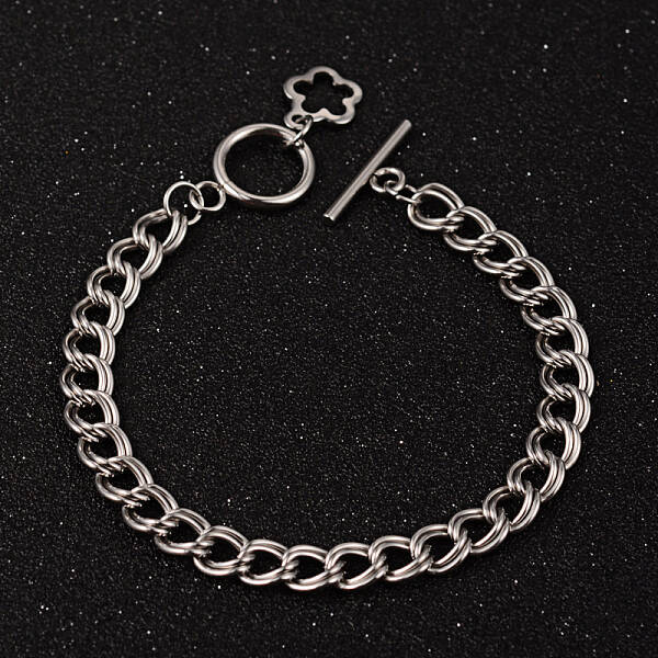 Tarnish Resistant Flower 304 Stainless Steel Double Link Chain Bracelets