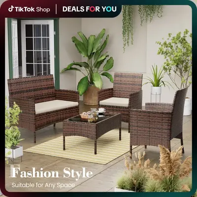 UDPATIO Outdoor Rattan Patio Furniture Set with Cushions and Coffee Table Hand -Woven PE Rattan for Garden Balcony Backyard E...