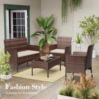 UDPATIO 4 Pieces Outdoor Rattan Patio Furniture Set with Cushions and Coffee Table Hand -Woven PE Rattan for Garden Balcony B...