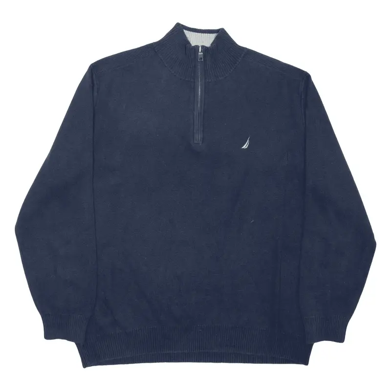 NAUTICA Jumper Blue Tight Knit 1/4 Zip Mens 2XL