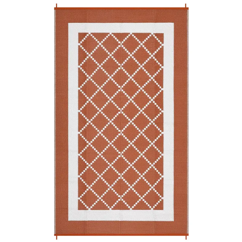 Garvee Modern Washable Outdoor Area Rug 10x14ft - Terracotta Orange/White - Reversible, Plastic Straw, Waterproof, UV Resista...