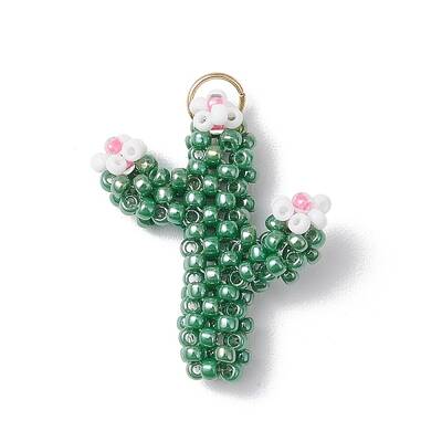 Glass Seed Beaded Cactus Pendants