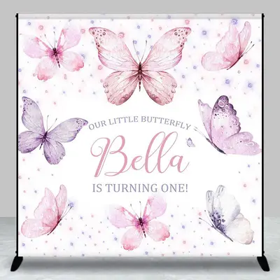 Our Litter Butterfly Pink Custom Birthday Backdrop - Aperturee