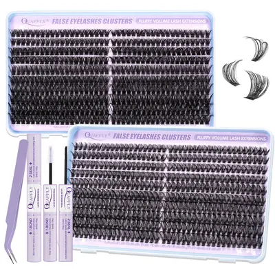 Eyelash Extensions Kit, 1 Set Individual Lashes Clusters with Eyelash Bond & Seal & Tweezers, Self Grafting Eye Makeup Enhanc...