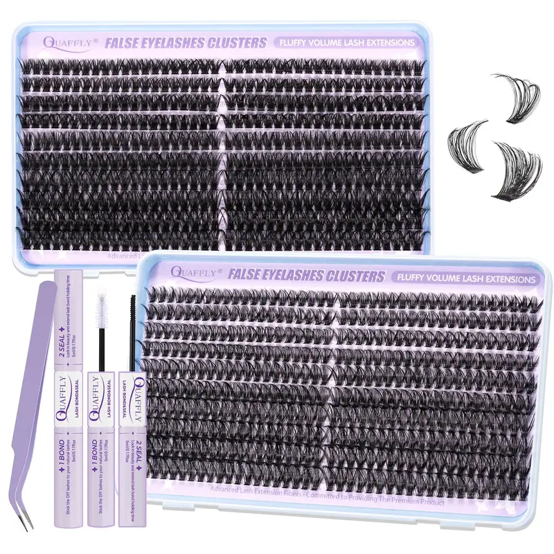 Eyelash Extensions Kit, 1 Set Individual Lashes Clusters with Eyelash Bond & Seal & Tweezers, Self Grafting Eye Makeup Enhanc...