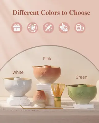 ZENS Sakura Matcha Whisk Set, 16oz Ceramic Matcha Set Includes Matcha Bowl, Bamboo Whisk & Chasen Holder, Scoop & Tea Towel a...