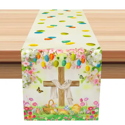 Aperturee Spring Colorful Egg Cross Floral Easter Table Runner | Seasonal Printed Table Runner | Custom Table Cloth Runner | ...