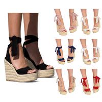 Coutgo Womens Espadrilles Wedges Sandals Heels Open Toe Tie Lace Up Platform Ankle Strap Summer Dress Shoes