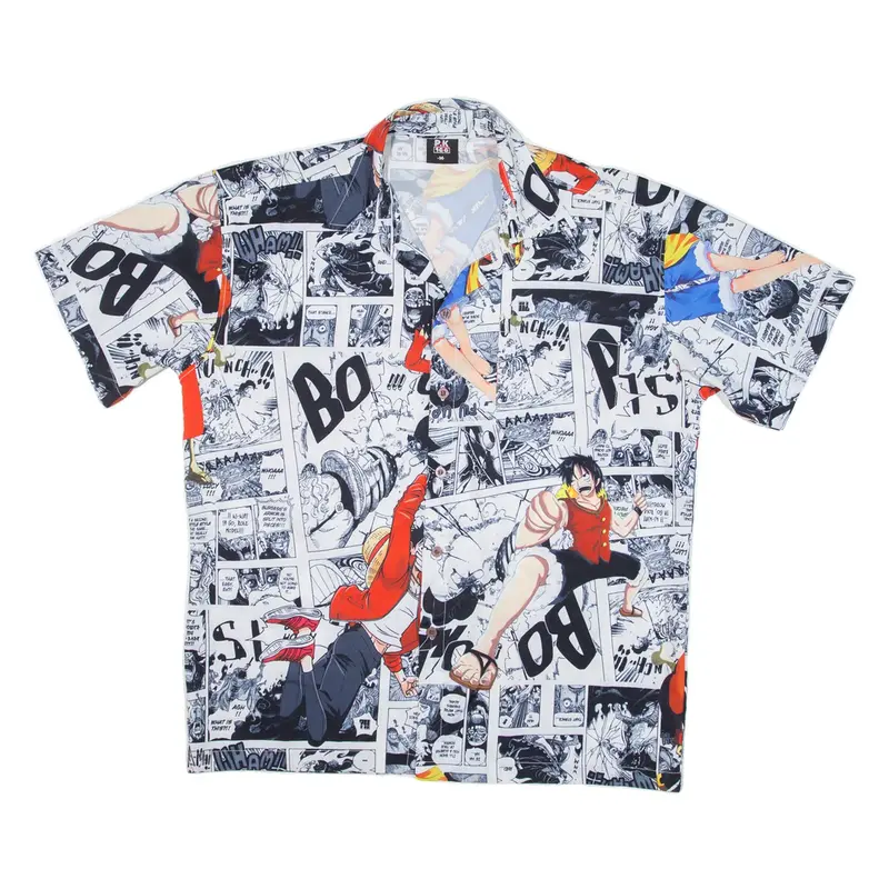 Anime Mens Shirt Black Silk Crazy Pattern M