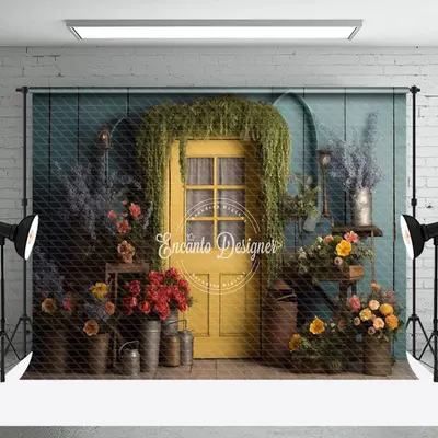 Retro Floral Yellow Door Spring Backdrop For Photo - Aperturee